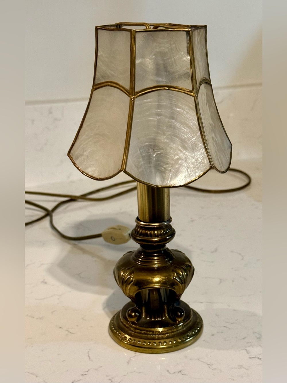 Vintage Mid-Century Capiz Shell & Ornate Brass Accent Lamp - Picture 2 of 10